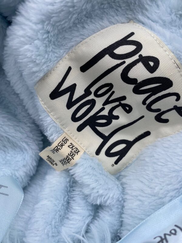 Peace Love World Faux Fur Cozy Robe with Affirmation 2X/3X (ICE BLUE)